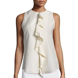 Theory Silk Jastrid Modern Ruffle Sleeveless Blouse in White